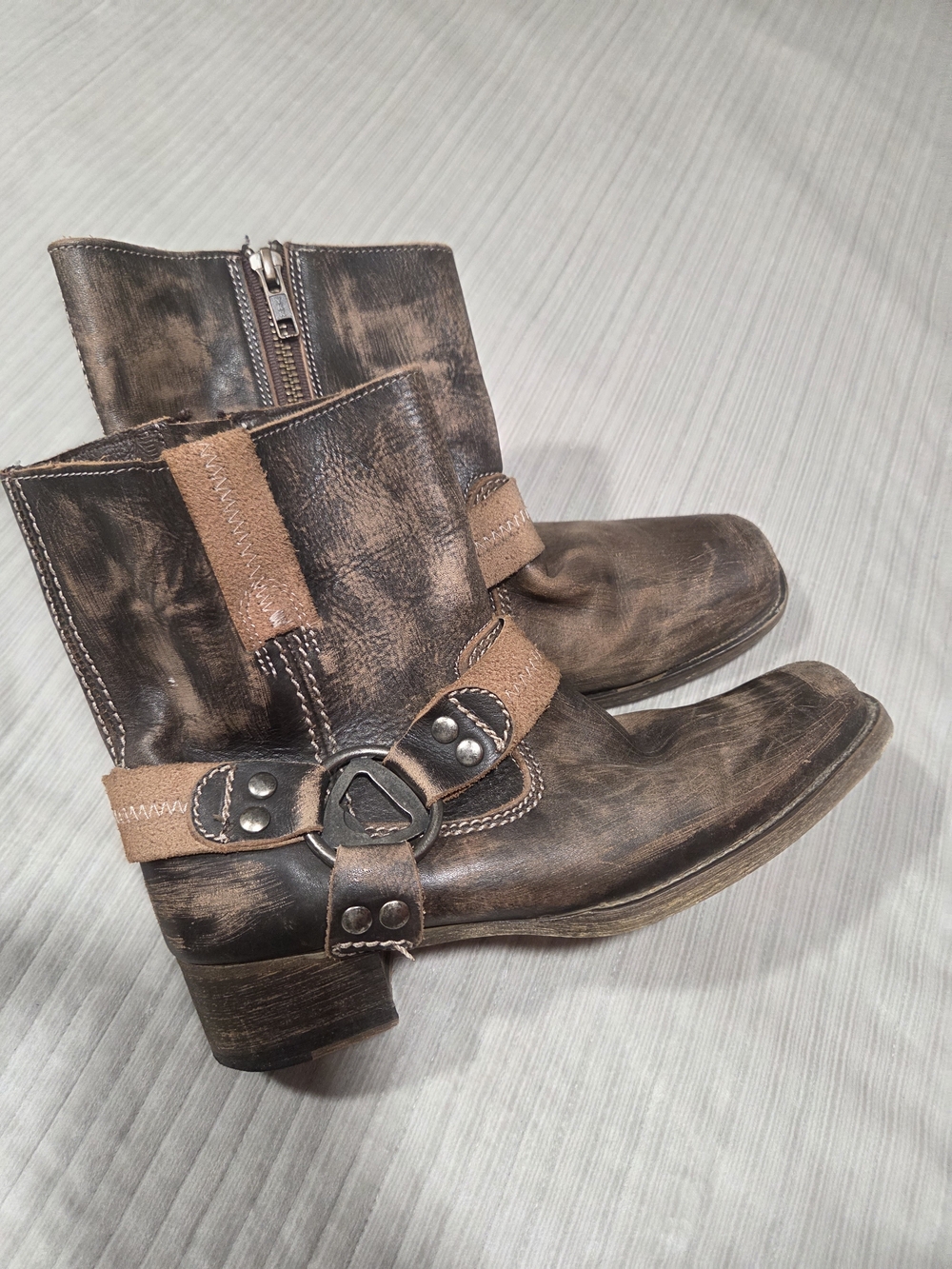 Bed Stu Roma Harness Distressed Brown Leather Western Moto Ankle Boots